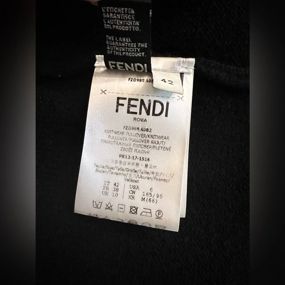 FENDI Black Fair Isle Wool Cashmere Knit Sweater Dress Size 42 It, 6 US - Picture 7 of 9